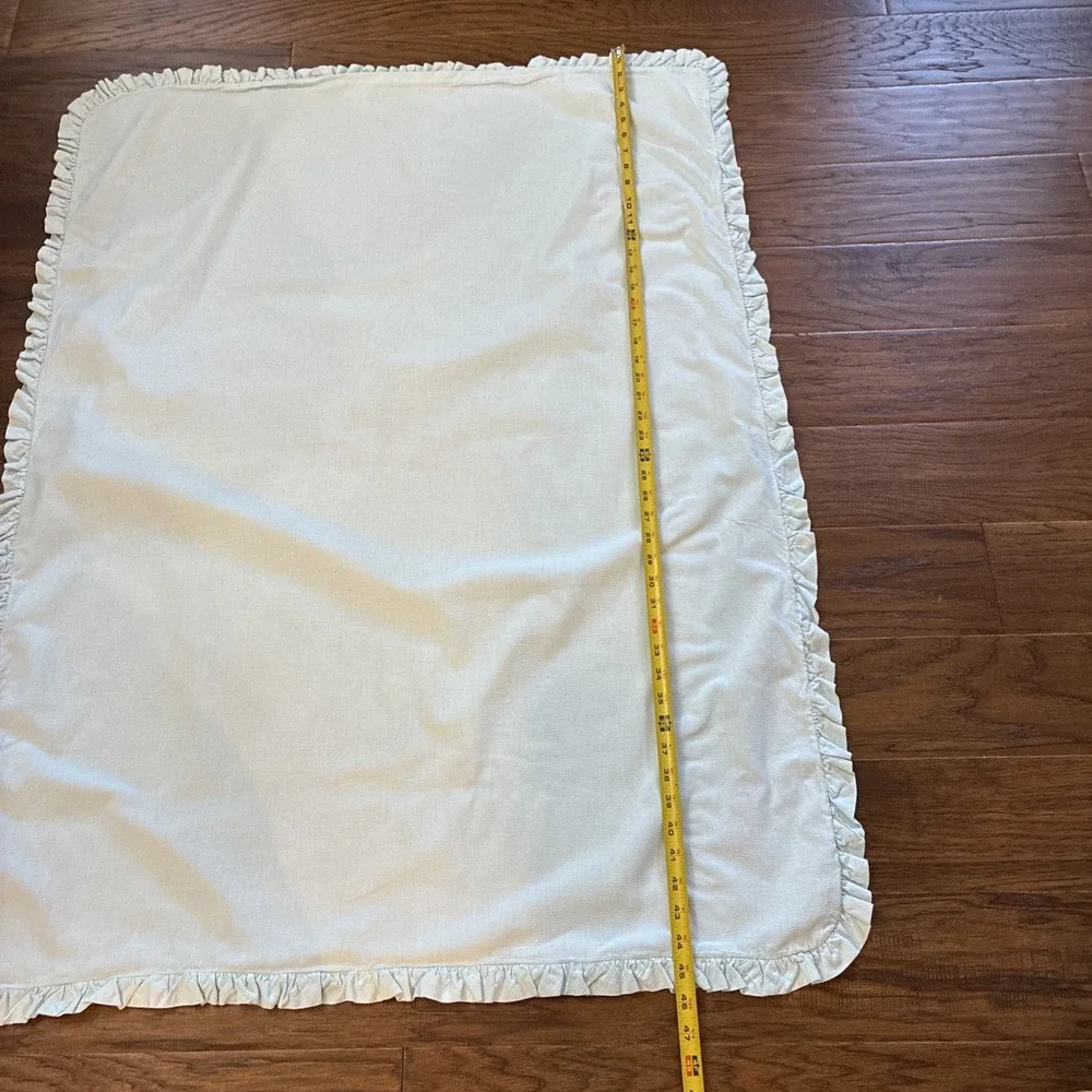 VTG Baby Blanket Cotton Plisse Blue W/ Pink Embroidery Ruffled 35